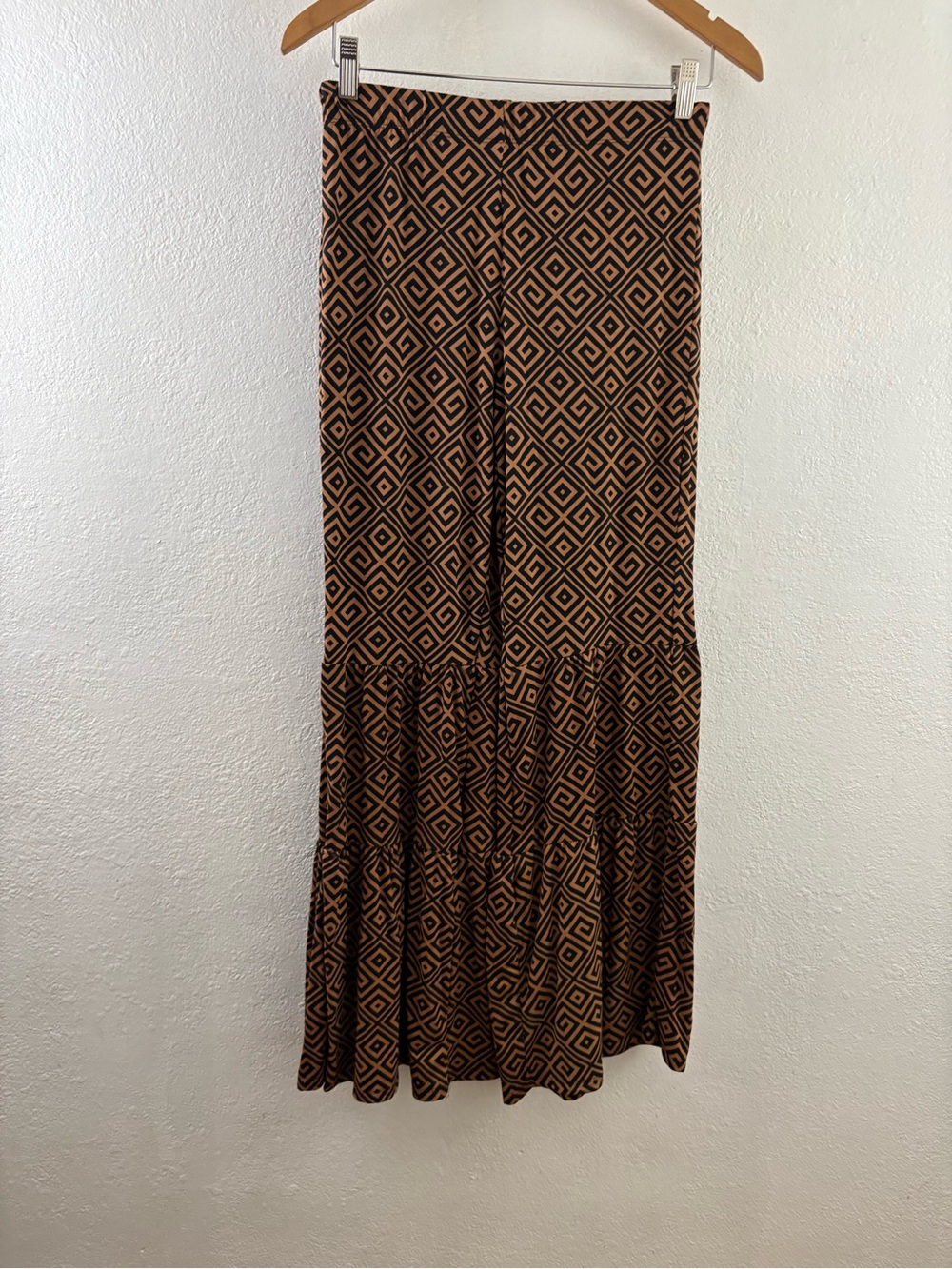 Eye Candy brown and black geometric-print flare pants distinct tiered hem 1XL